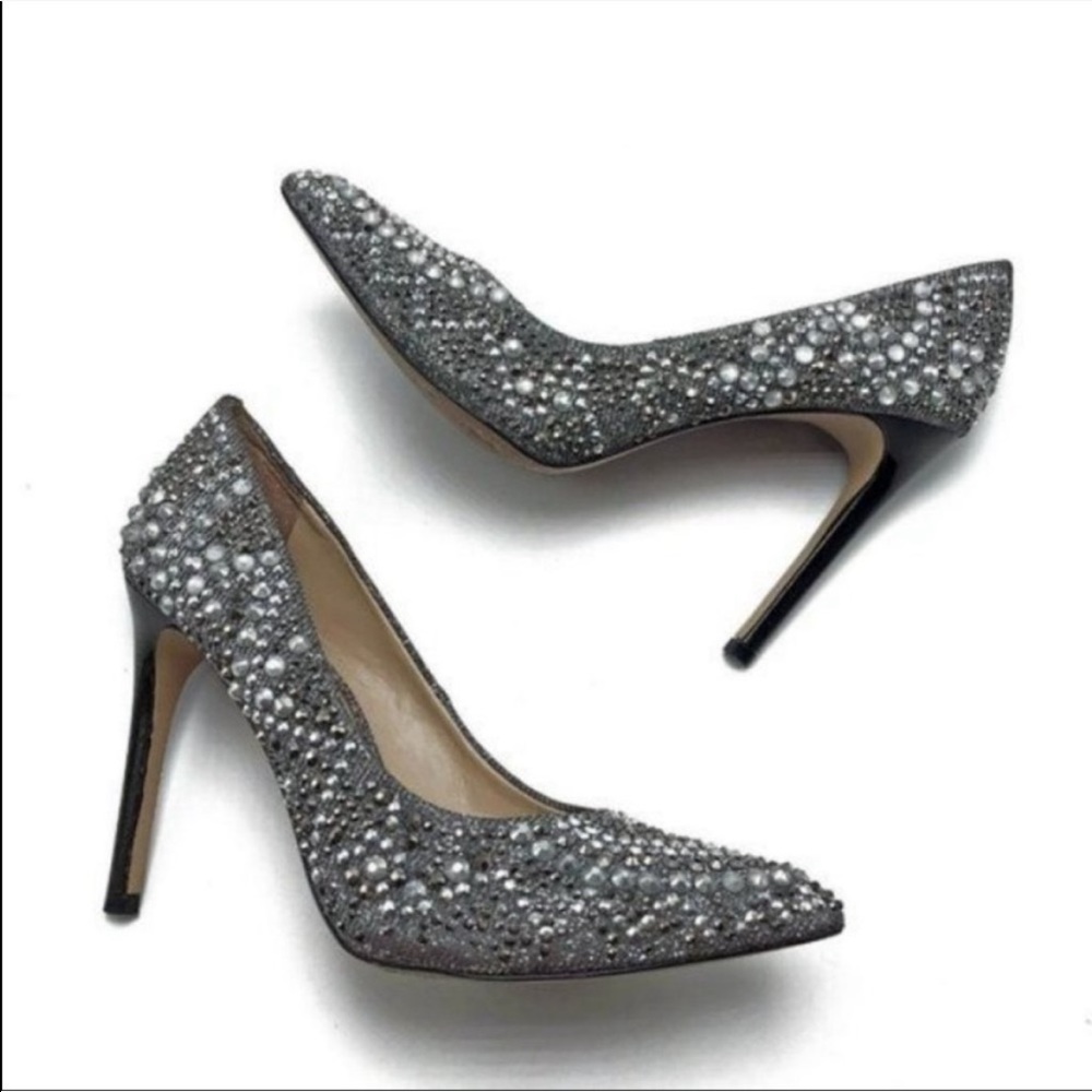 Gianni Bini Mariah Black and Silver Jeweled stiletto heel size 8.5 LIKE NEW